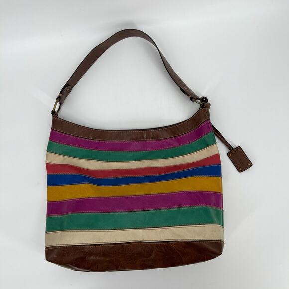 Vintage Y2K Liz & Co Shoulder Bag Vegan Faux Leather Multicolored Striped Brown - Picture 2 of 11